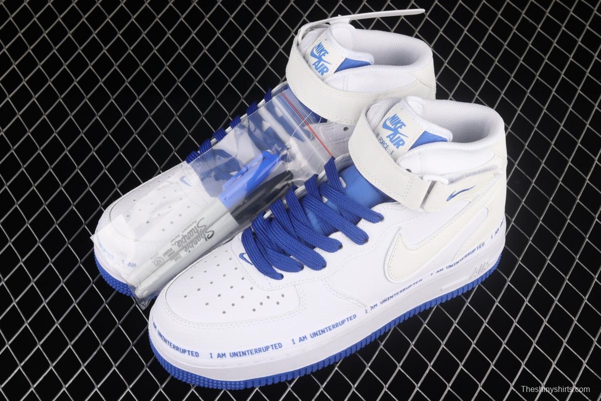 NIKE Air Force 1x 07 Mid x Uniterrupted white and blue graffiti James co-signed the same 3M reflective medium side leisure sports board shoes CT1206-600