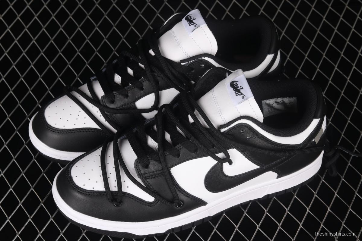 NIKE SB DUNK Low Lot Black/White leather black and white panda tied rope dunk series low side leisure sports board shoes CT0856-103