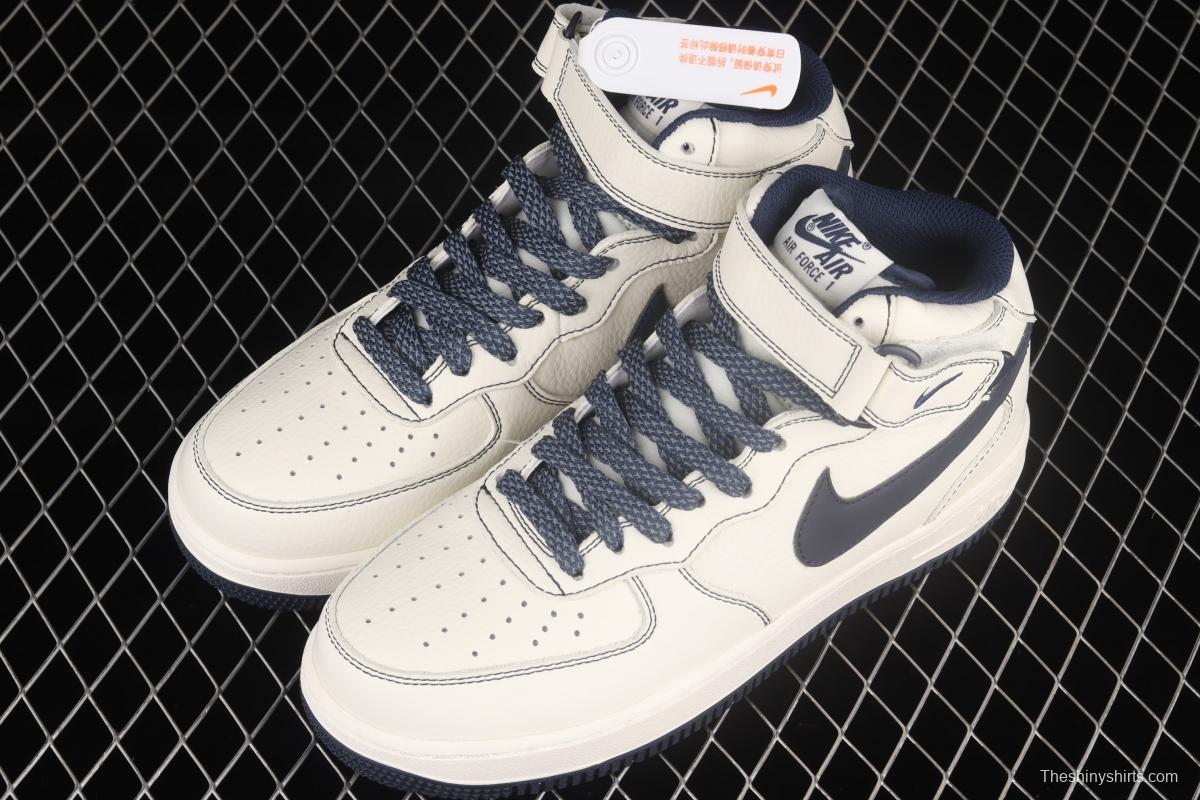 NIKE Air Force 1' 07 Mid dark blue beige star 3M reflective casual board shoes MU3603-202