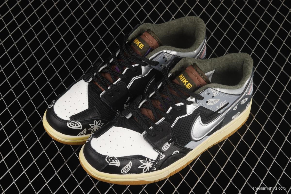 NIKE DUNK Scrap stitching and stitching low upper skateboard shoes black gray silver DB0500-200