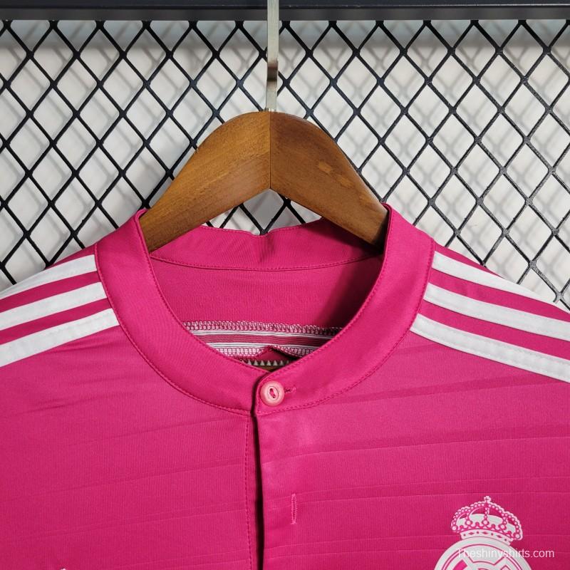 Retro 14-15 Long Sleeve Real Madrid Away Pink Jersey