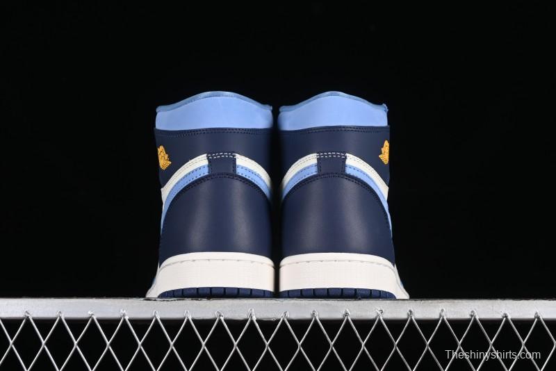 Nike Air Jordan 1 High OG "First in Flight" Basketball Shoes with UNC Blue and Yellow Accents - FD2596-400