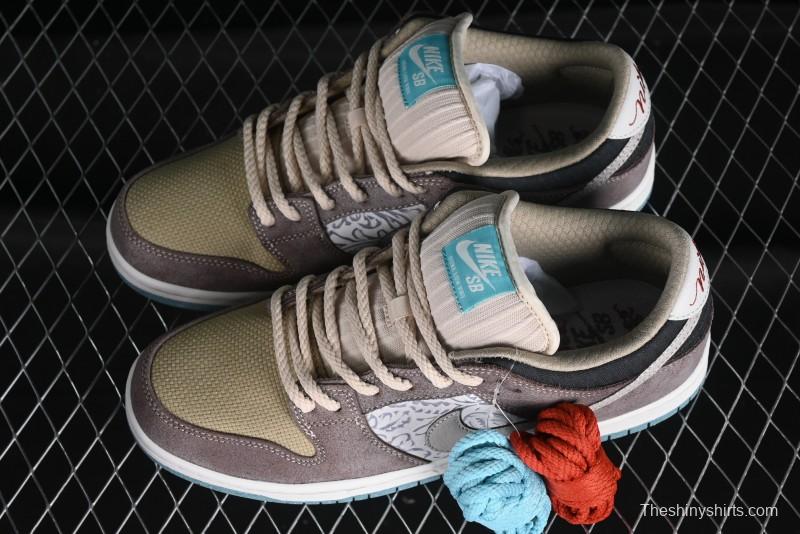 Nike SB Dunk Low Retro Sneakers with Floral Embossed Design and Tiffany Blue Accents - FZ3129-200