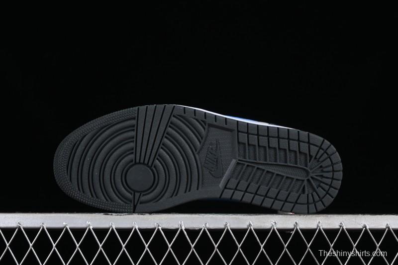 Nike Air Jordan 1 Low AJ1 Black Grey Blue Swoosh Low-Top Lifestyle Basketball Shoes - DC0774-040