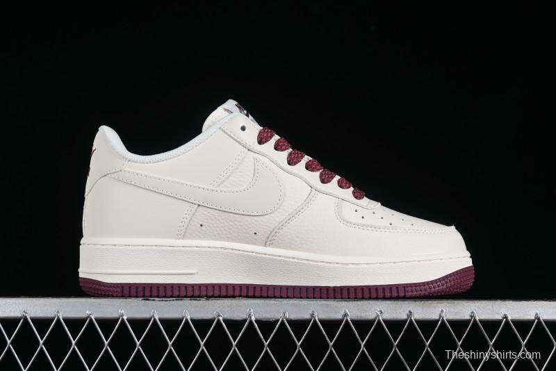 Nike Air Force 1 '07 Low "NIKE" Triple Swoosh Series White Wine Red Classic Casual Sneakers - TV2306-258