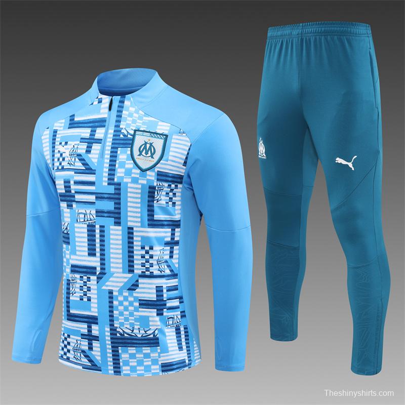 24/25 Olympique Marseille Blue Camouflage Half Zipper Jacket+Long Pants