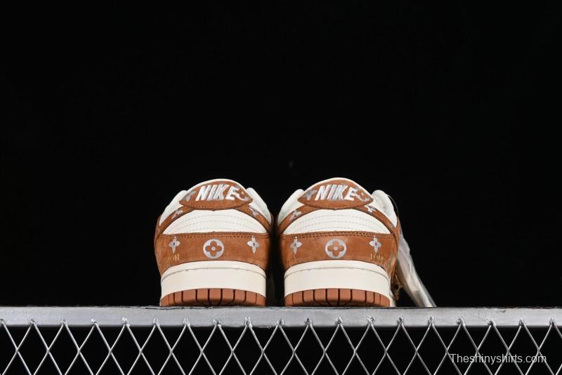 Nike SB Dunk Low LV Collaboration - Beige Brown Swoosh Anniversary High-End Custom Low-Top Casual Skate Shoes - XD6188-030