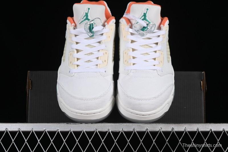 Nike Air Jordan 5 Low Retro Sneakers in White Orange Green Corduroy - CW4204-100