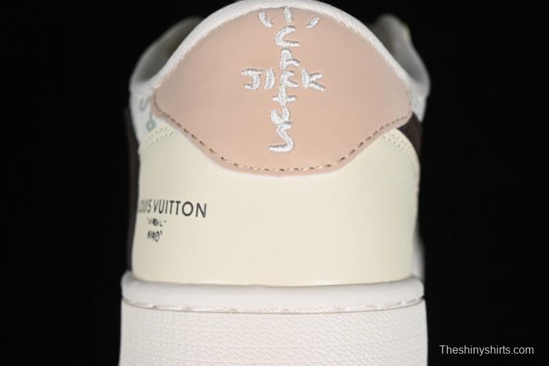 Nike Travis Scott x Fragment Design x Jordan Air Jordan 1 Low OG SP AJ1 LV Beige Brown Print Casual Sneakers - LJ5188-006