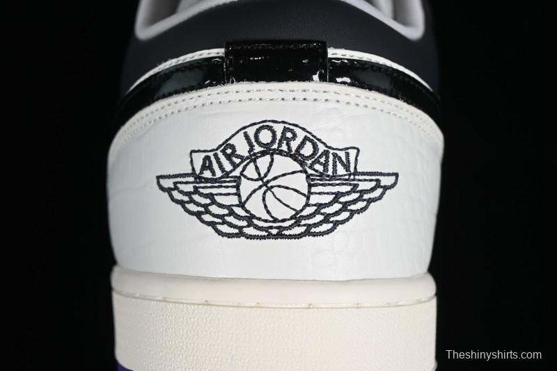 Nike Air Jordan 1 Low SE Casual Sneakers in Black White with Metallic Purple Accents - HF5759-101