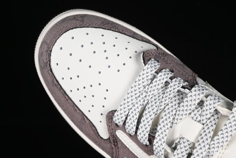Nike Travis Scott x Fragment Design x Air Jordan 1 Low OG SP AJ1 LV Collaboration Light Grey Denim Low-Top Casual Sneakers - SJ2068-105