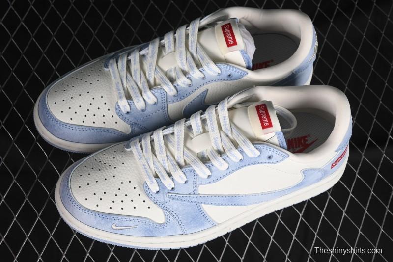 Nike Travis Scott x Fragment Design x Air Jordan 1 Low OG SP AJ1 Supreme Collaboration - Tie-Dye Blue Low-Top Casual Sneakers - CH6336-010