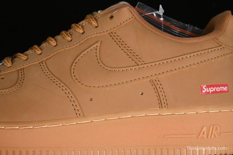 Nike Supreme x Air Force 1 Low Casual Sneakers in Wheat Suede with Full-Length Air Cushion - DN1555-200