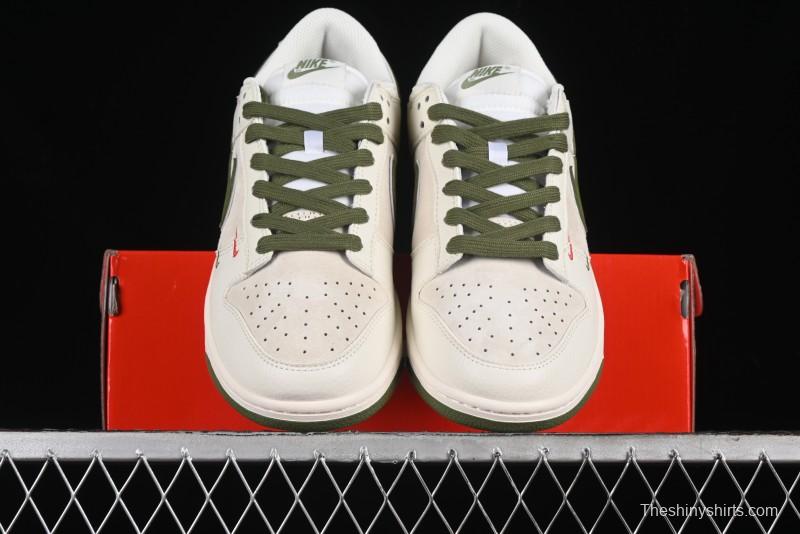 Nike SB Dunk Low Supreme Collaboration - Double Swoosh Beige Dark Green Anniversary High-End Custom Low-Top Casual Skate Shoes - XX2025-689