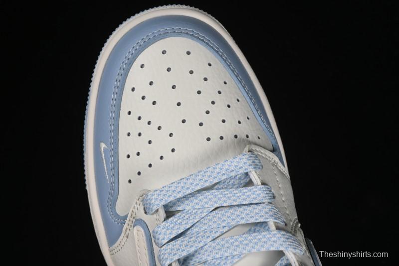 Nike Travis Scott x Fragment Design x Air Jordan 1 Low OG SP AJ1 Supreme Collaboration - White Blue Lettering Low Top Casual Sneakers - XY2688-116