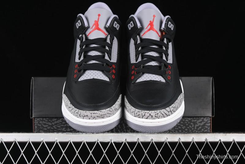 Nike Air Jordan 3 Retro Black Cement Sneakers with Visible Air Cushion - DN3707-010