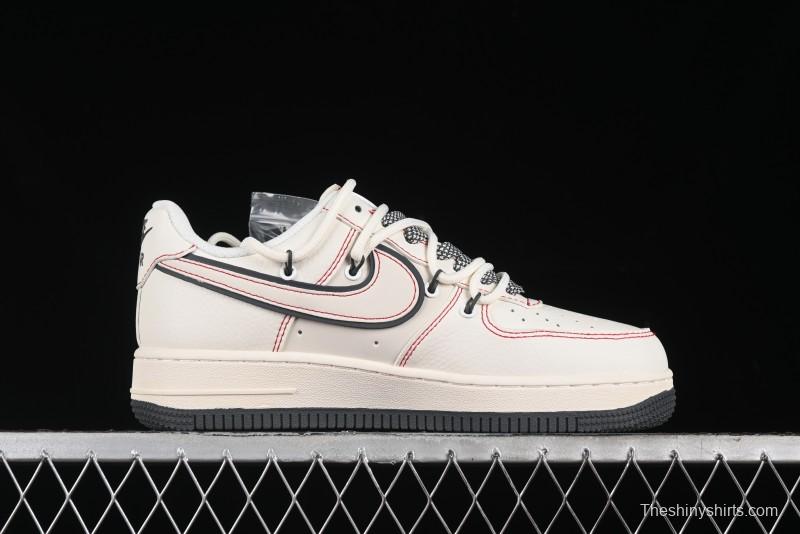 Nike Air Force 1 '07 Low Supreme Collaboration - Red Stitch Grey Sole Casual Sneakers - SJ1198-600