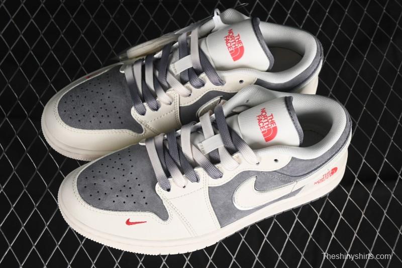 Nike Air Jordan 1 Low AJ1 The North Face Collaboration - Off White Grey Silver Trim Retro Basketball Shoes - SJ9950-039