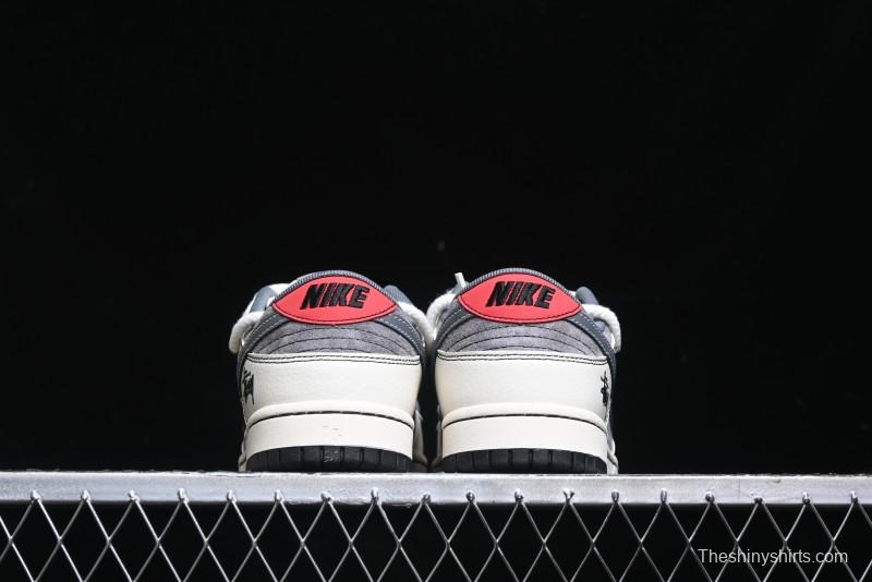 Nike SB Dunk Low Stussy Collaboration - Lace-Up Grey White Grey Check Anniversary High-End Custom Low-Top Casual Skate Shoes - YX5066-207