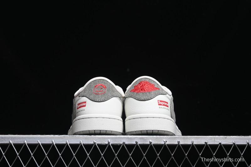 Nike Travis Scott x Fragment Design x Air Jordan 1 Low OG SP AJ1 Supreme Collaboration - Light Beige White Low Top Casual Sneakers - JH6088-609