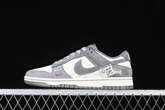 Nike SB Dunk Low Stussy Anniversary Edition Patchwork Grey Swoosh Customized Casual Skate Shoes - YX5066-221