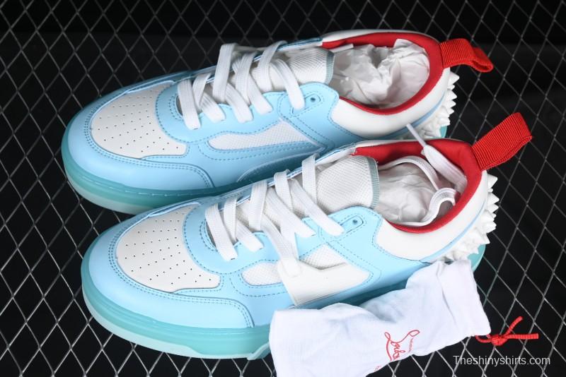 Christian Louboutin Funnyto Flat Comfortable Fashion Low-Top Sneakers with Raw Ice Blue Sole - X.D4