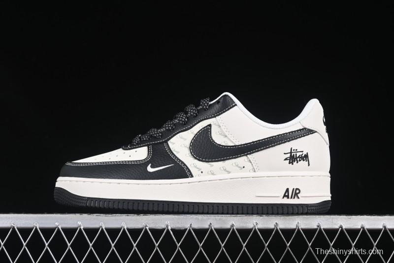 Nike Air Force 1 '07 Low Stussy Collaboration Black Leather Low-Top Casual Sneakers - HH7518-045