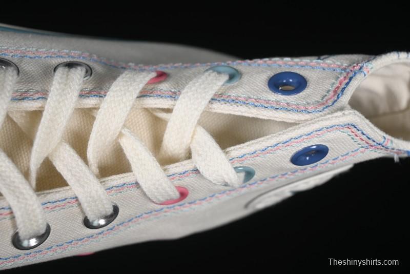 Converse Chuck 1970s High Top Casual Sneakers with Star Stitching and White-Pink-Blue Mismatched Design - A15744C