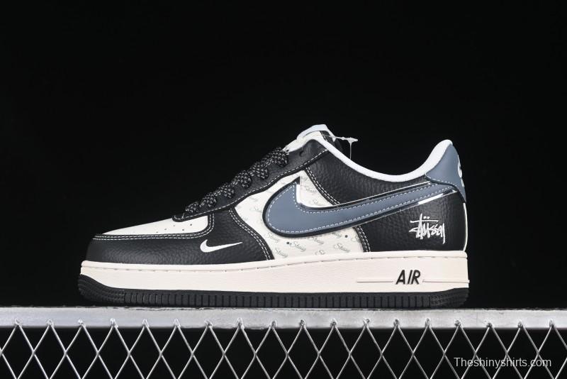 Nike Air Force 1 '07 Low Stussy Collaboration Grey Blue Black Leather Low-Top Casual Sneakers - XZ6188-199