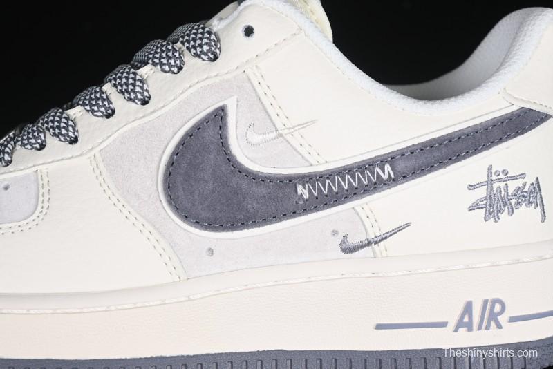Nike Air Force 1 '07 Low Stussy Collaboration Beige Grey Embroidered Swoosh Low-Top Casual Sneakers - DM6688-003