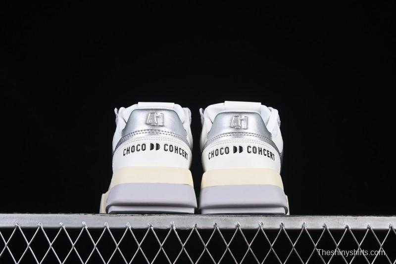 Choco Concert Leather Asymmetrical Fashion Sneakers Silver White - AJE5