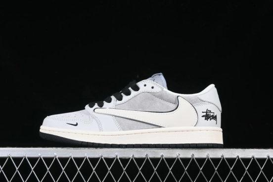 Nike Travis Scott x Fragment Design x Air Jordan 1 Low OG SP AJ1 Retro Sneakers in Summer Cicada Grey - XZ6898-001