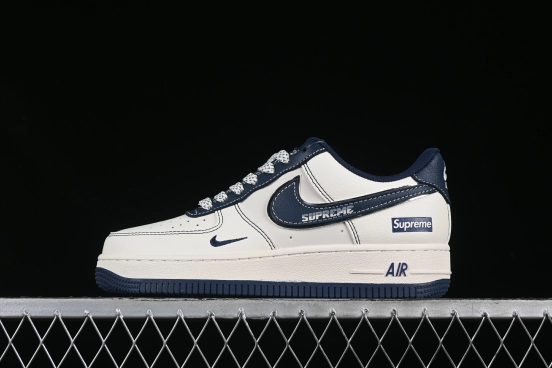 Nike Air Force 1 '07 Low Supreme Collaboration Dark Blue Swoosh Casual Sneakers - XS1958-524