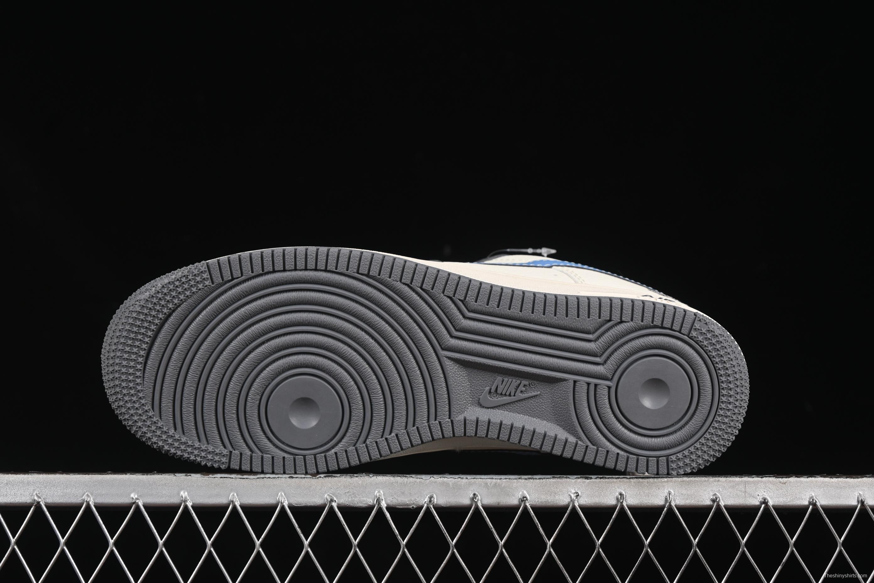 Nike Air Force 1 '07 Low Stussy Collaboration Light Grey Sky Blue Swoosh Casual Sneakers - XS1958-574