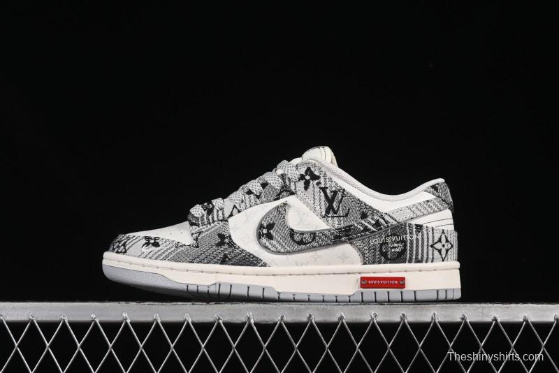 Nike SB Dunk Low LV Collaboration Grey Denim Anniversary Custom Low-Top Casual Skate Shoes - SC9772-807