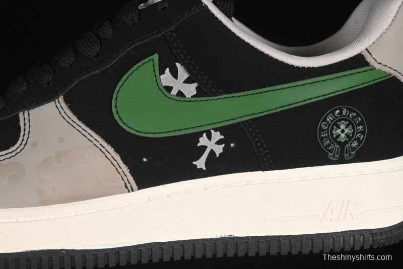 Nike Air Force 1'07 Low Chrome Hearts Collaboration Black Green Swoosh Casual Sneakers - KK1988-074
