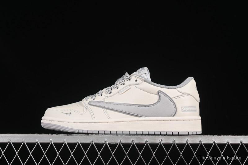 Nike Travis Scott x Fragment Design x Air Jordan 1 Low OG SP AJ1 Collaboration Sneakers with Reverse Swoosh - DH0223-322