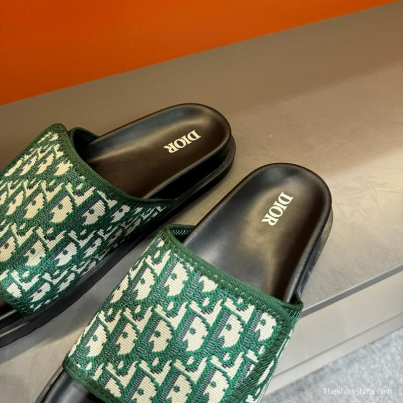 2024 Slippers Dior Green Canvas Slippers MJ00180