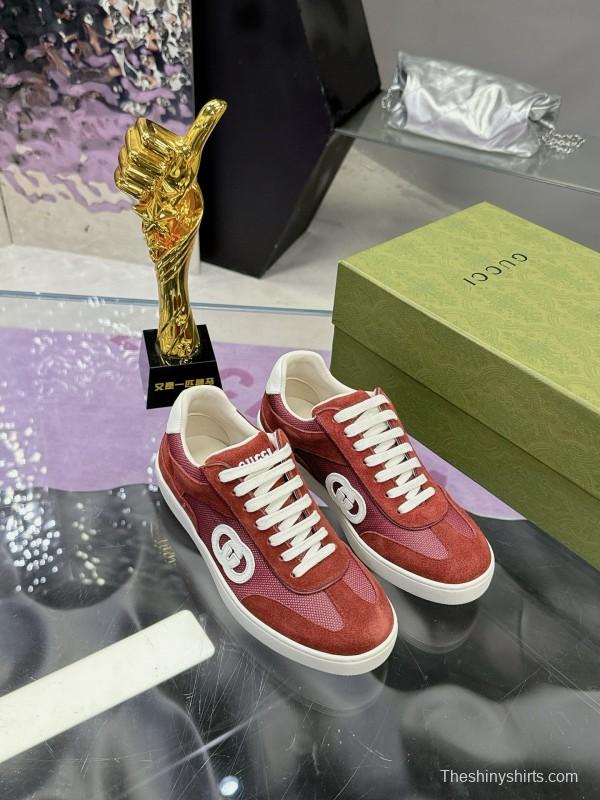 2024 Unisex Gucci Red Burgundy White Leather Suede Sneakers MJ00310