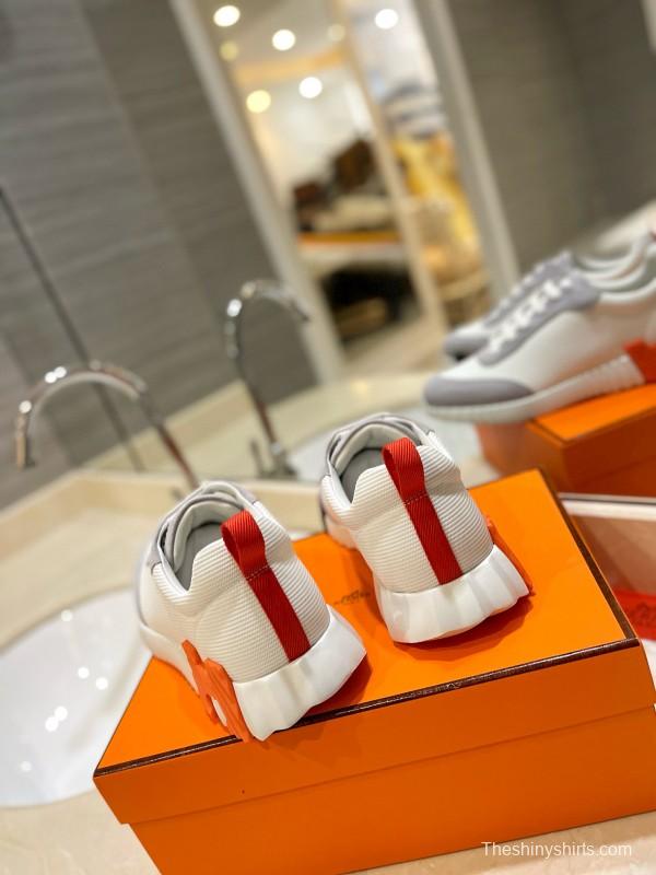 2024 Unisex Hermès White Beige Suede Rain Cloth Casual Sneakers MJ00320