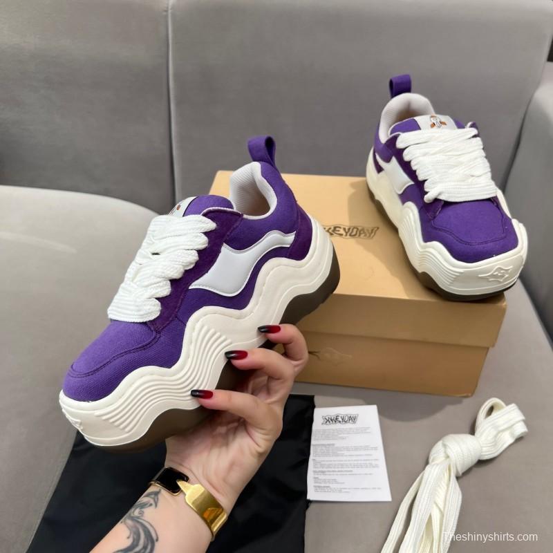 2025 Unisex HEYDAY Purple White Canvas Leather Sneakers Wave Sole KFY00260