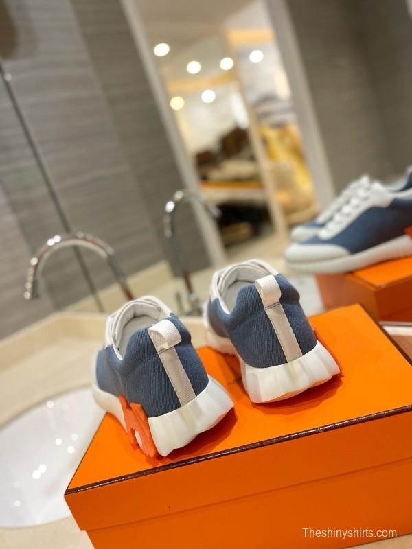 2024 Unisex Hermès Blue White Imported Silk Lambskin Casual Sneakers MJ00320