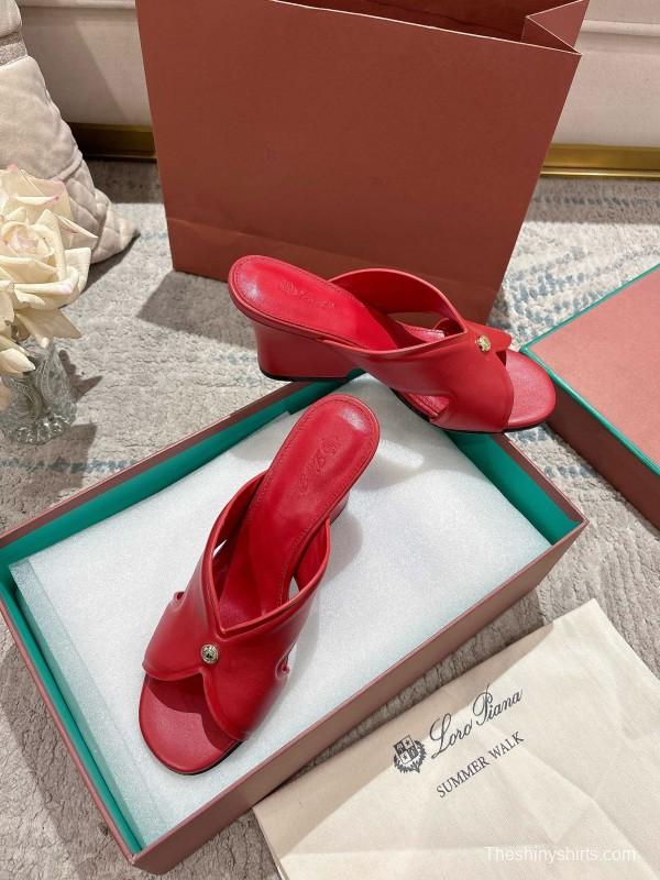 2025 Women Le Parmentier Red Leather Slippers LY00300