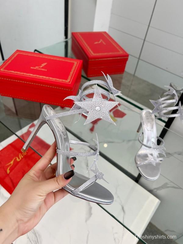 2025 Women RC Silver Crystal Leather High Heels Spiral Strap LY00340
