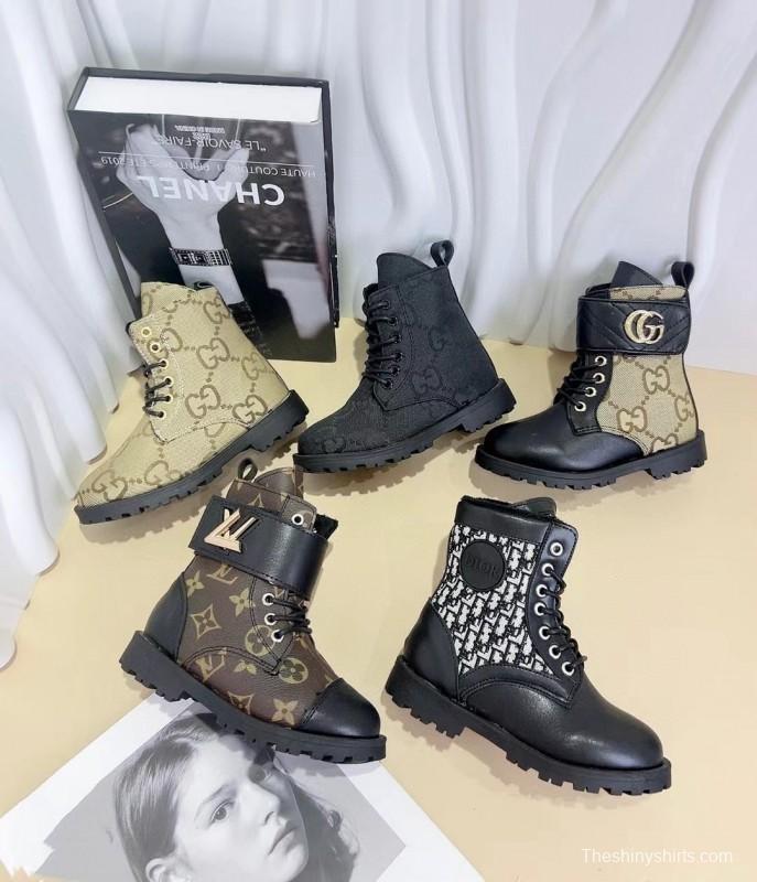 2024 Kids Gucci Brown Black Canvas Leather Boots