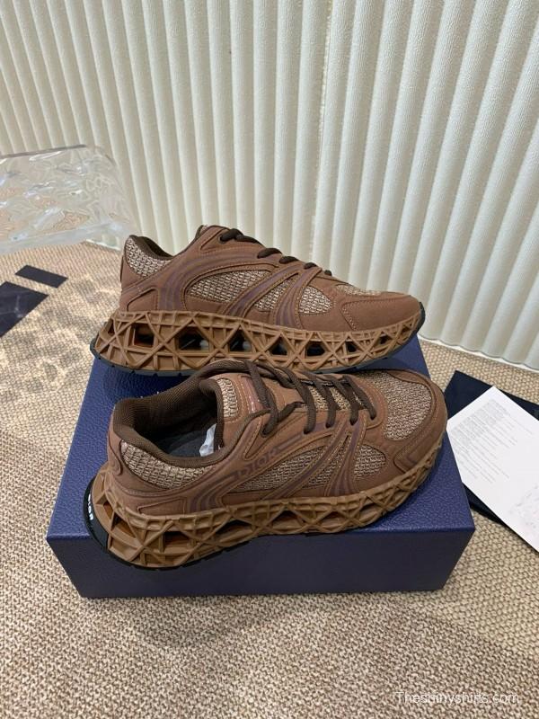 2024 Unisex Dior Brown Mesh Leather Sneakers MJ00400