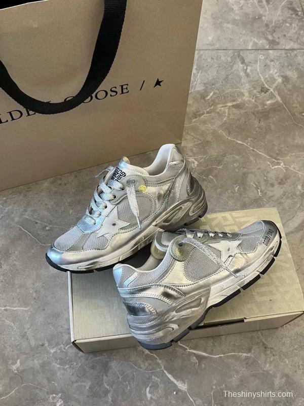 2024 Unisex GGDB Silver Mesh Leather Sneakers