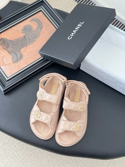 2025 Women Chanel Beige Leather Sandals LY00320