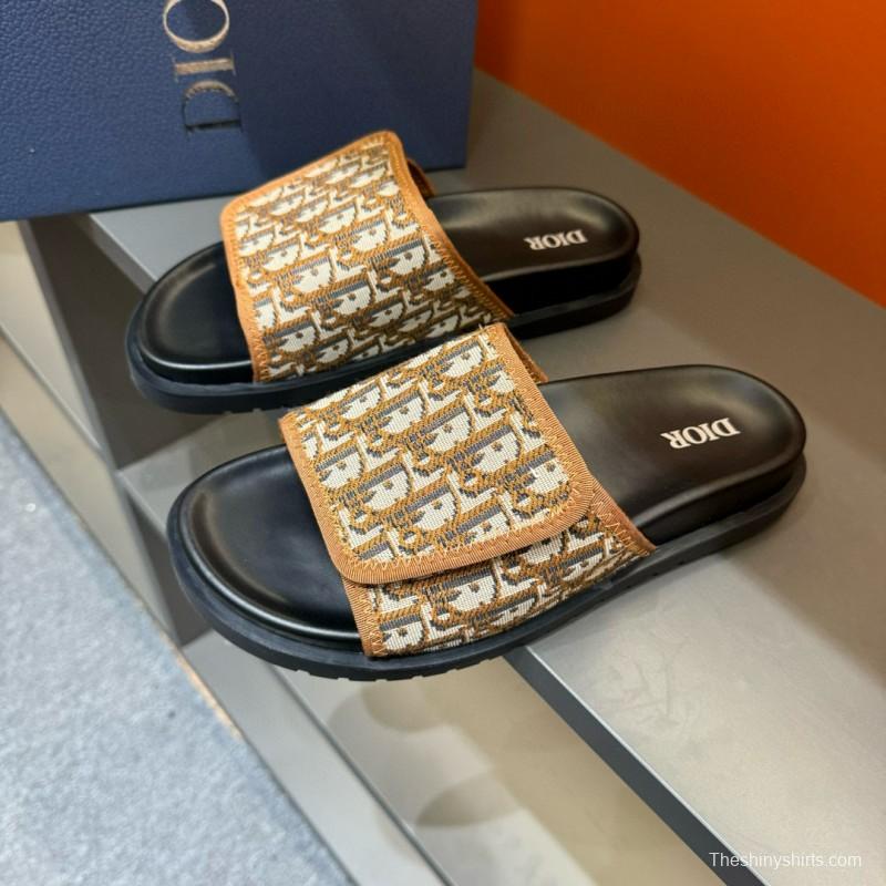 2024 Slippers Dior brown beige jacquard leather Slippers MJ00180