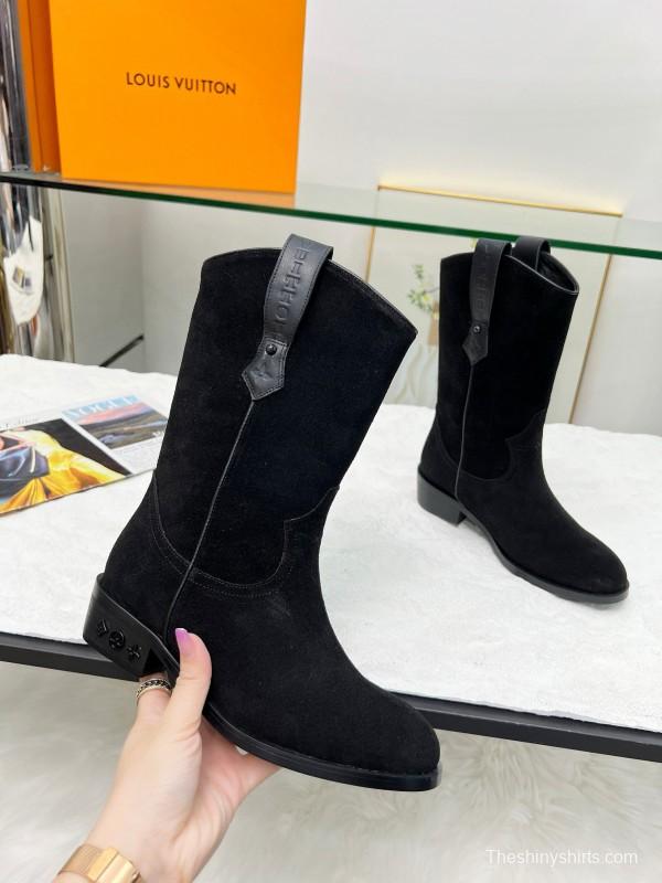 2024 Women Louis Vuitton black leather suede boots MJ00360